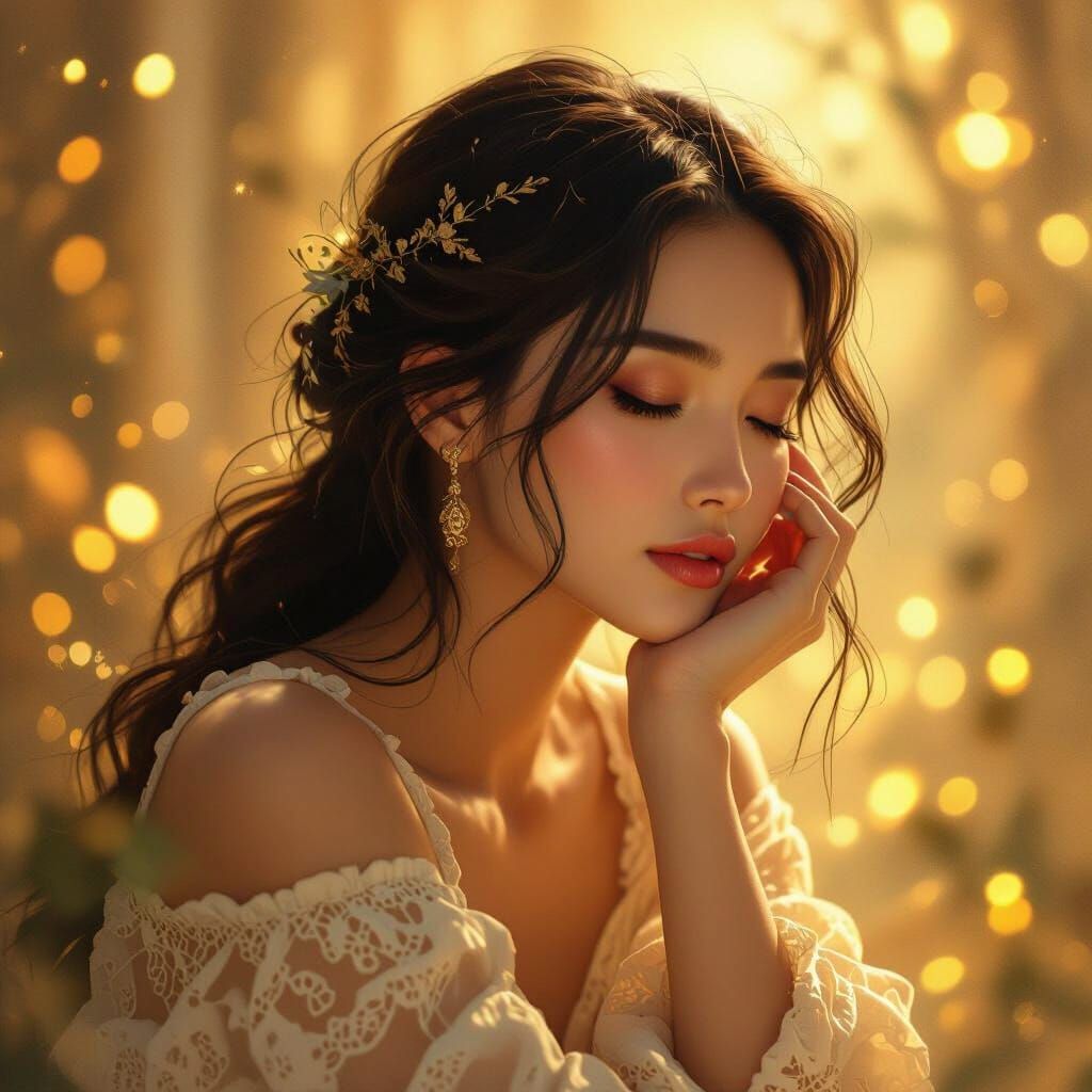 Serene Woman in Golden Light: A Digital Painting