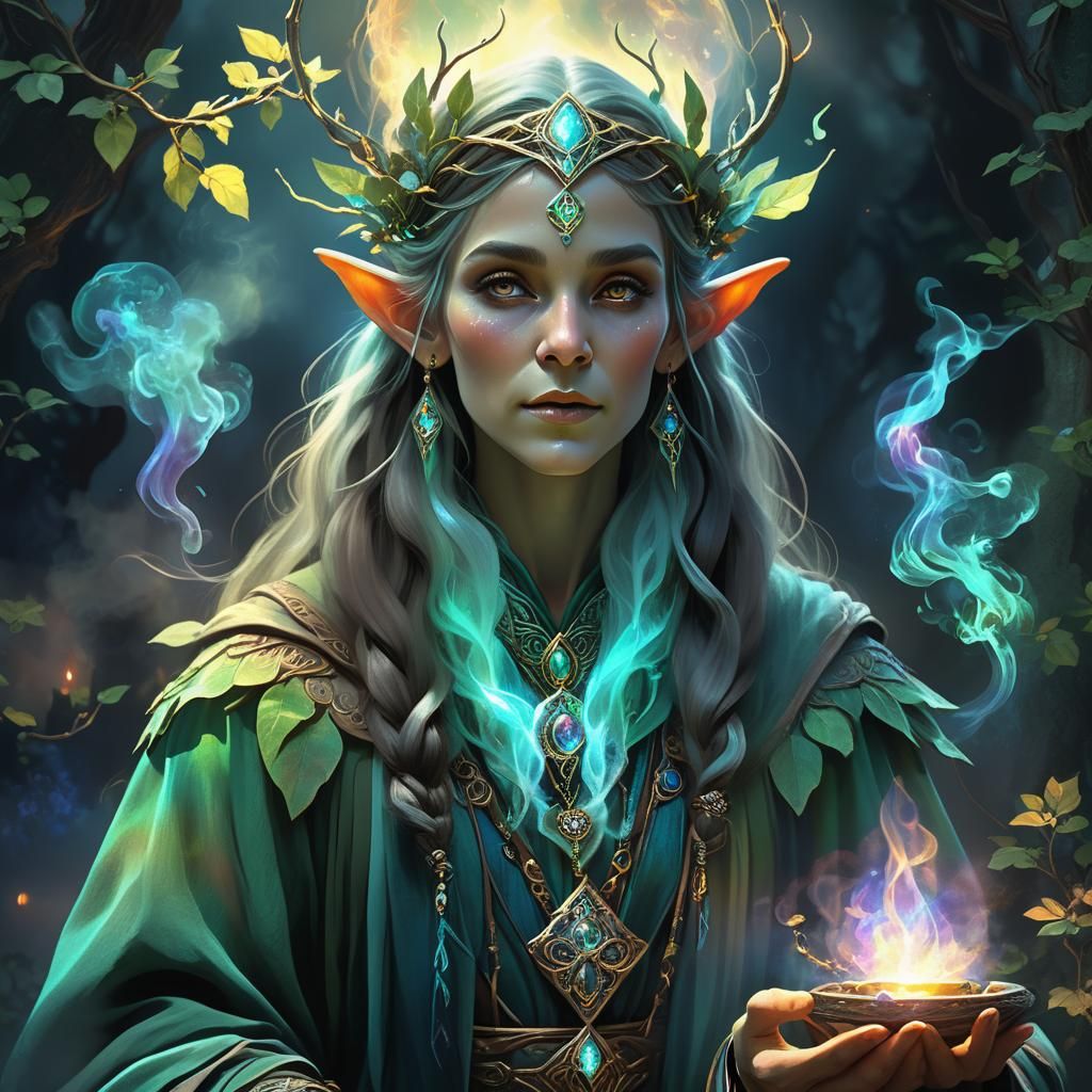 Ethereal Elven Druid Priest in Dark Fantasy Art