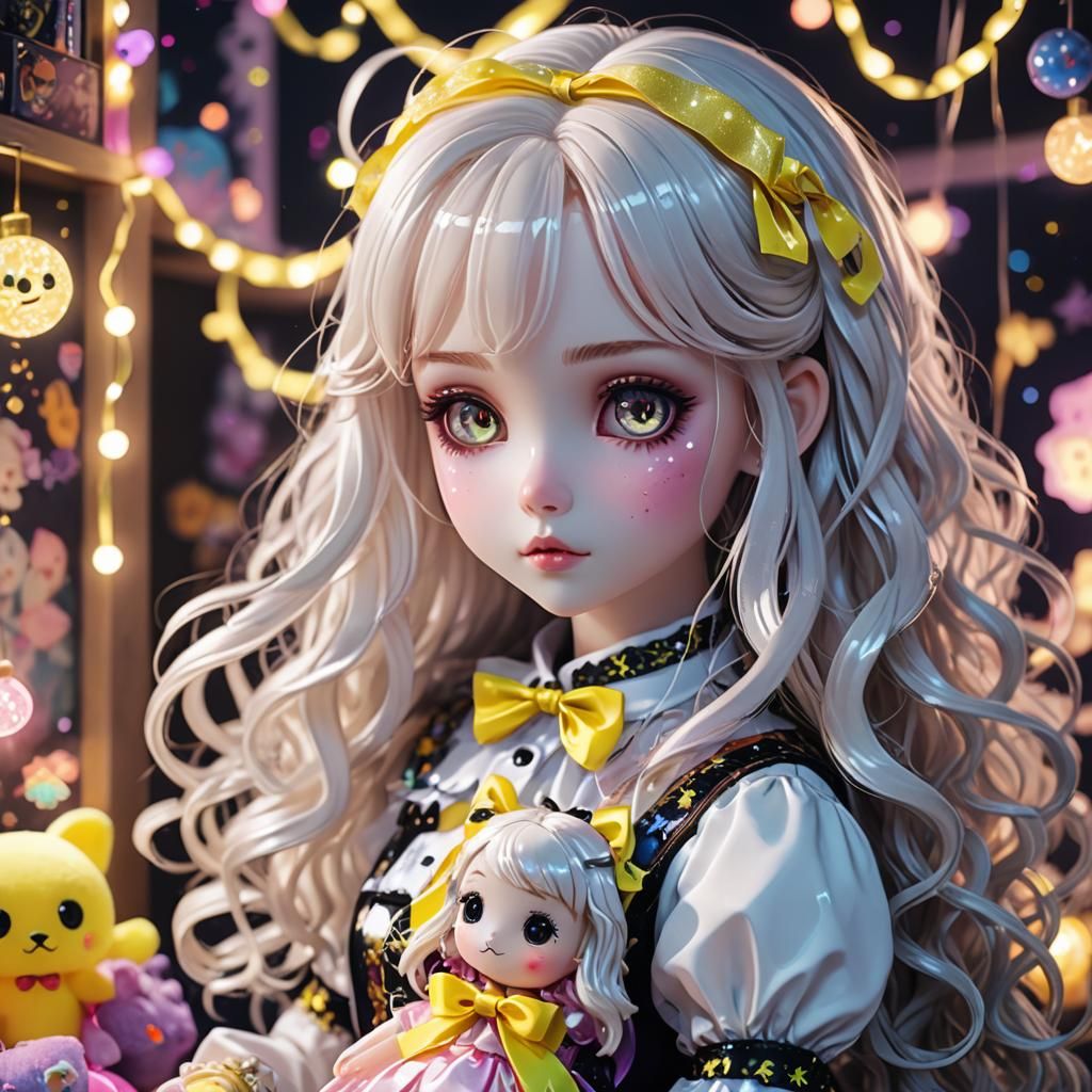 Kawaii Creepy Doll in Neon Anime Style