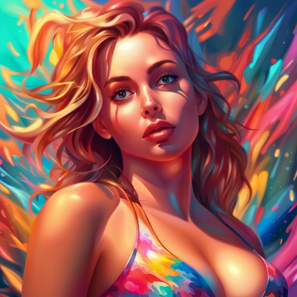 Hyperrealistic Swimsuit Models in Splash Art Style