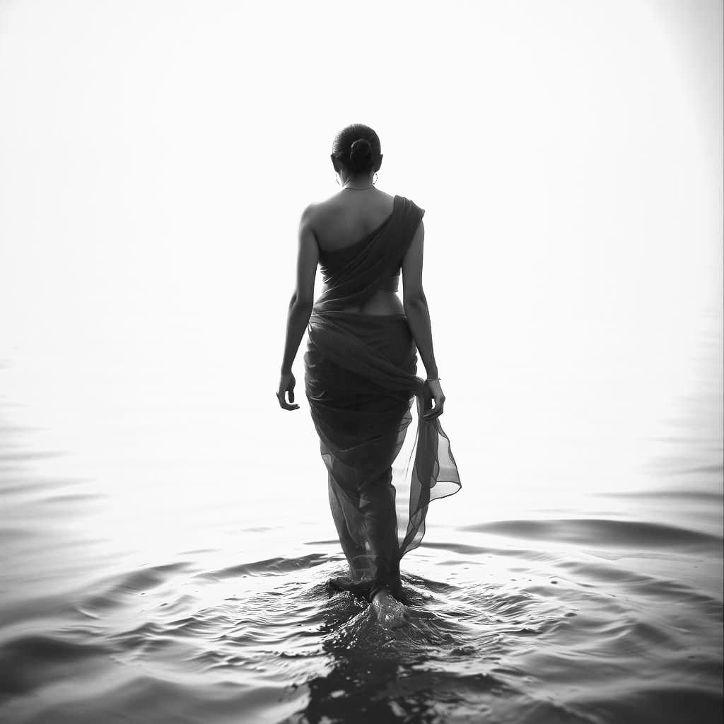 Tamil Woman Emerges from Ganges in Royo Style