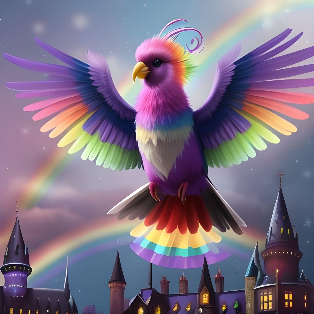Festive Fwooper Soaring Above Hogwarts in Rainbow Colors