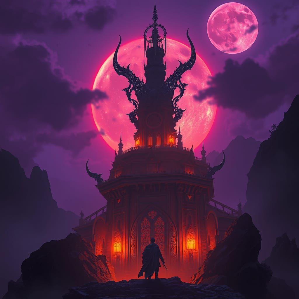 Surreal Blood Moon Radiates an Ethereal Aura in Cyberpunk St...