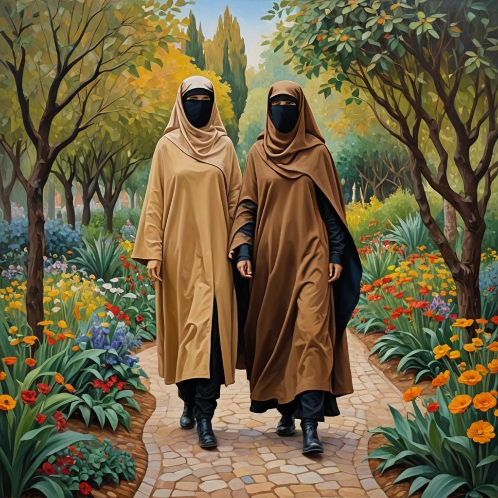 Mystic Garden Visitors: Expressionist Oil Painting
