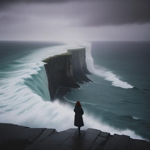 Stormy Sea Pointillism in Golden Hour Lighting