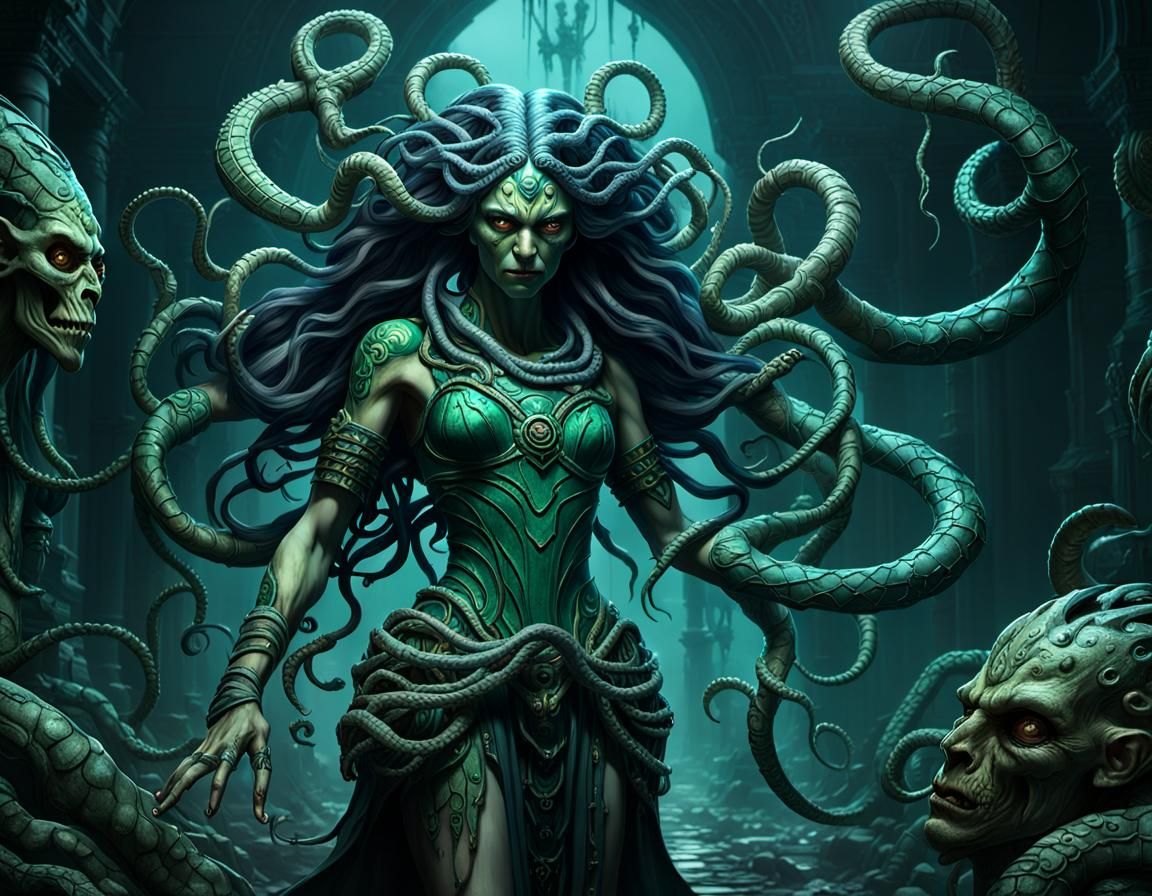 Medusa and Gorgon Sisters: Dark Fantasy Art