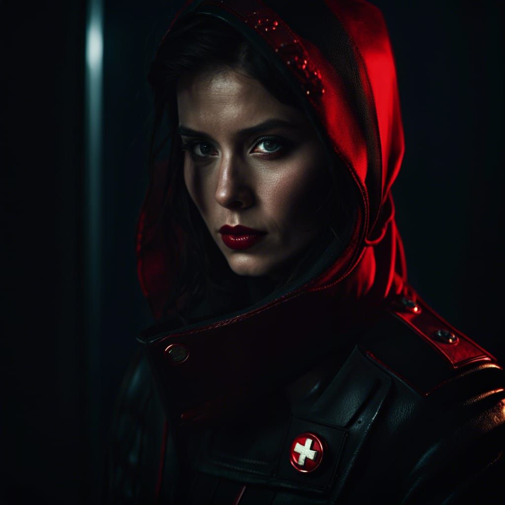 Futuristic Brunette Portrait in Military Fire Suit