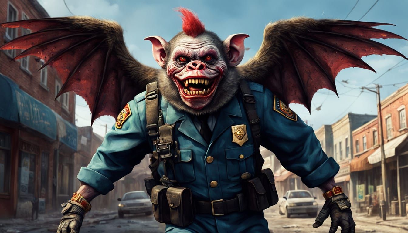 Hyperrealistic Zombie Creature Hovers Above a Quiet Town