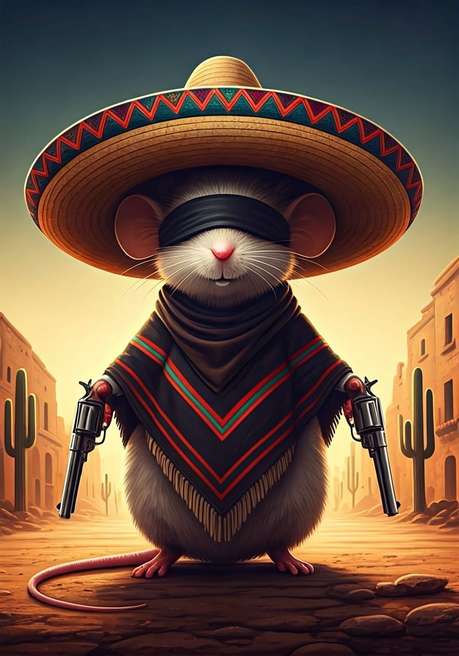 Bandit Mouse in Western Scene, Digital Art