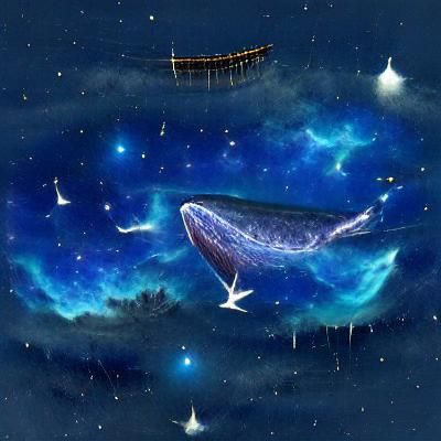 Blue Whale Flies in Starry Sky