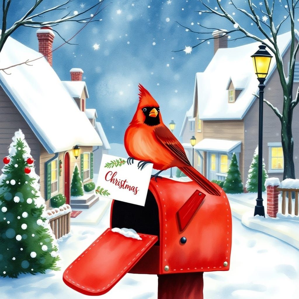 Whimsical Cardinal Spreads Christmas Joy in Winter Wonderlan...