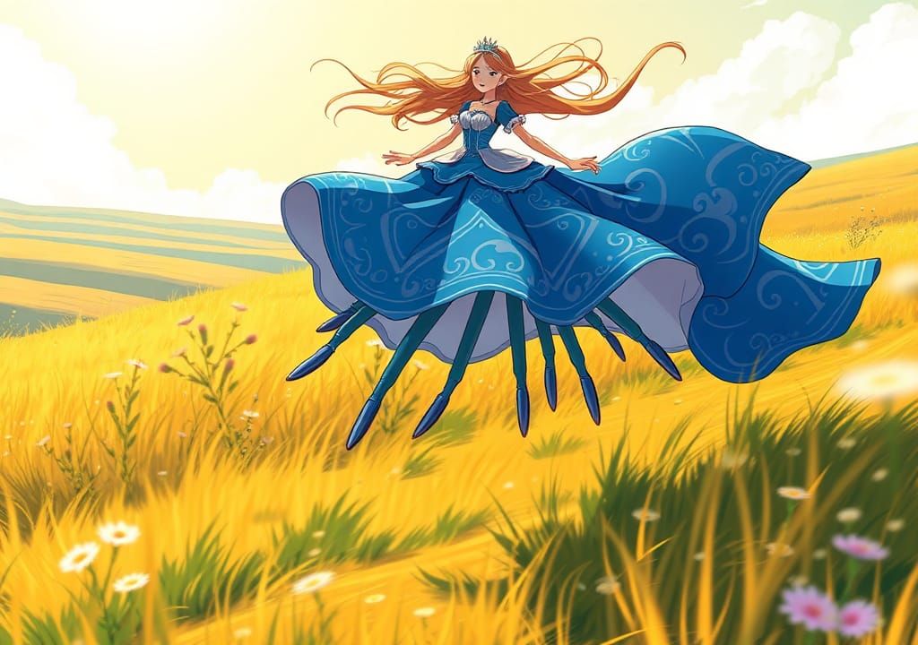 Anime Princess Runs Across Plains at High Speed