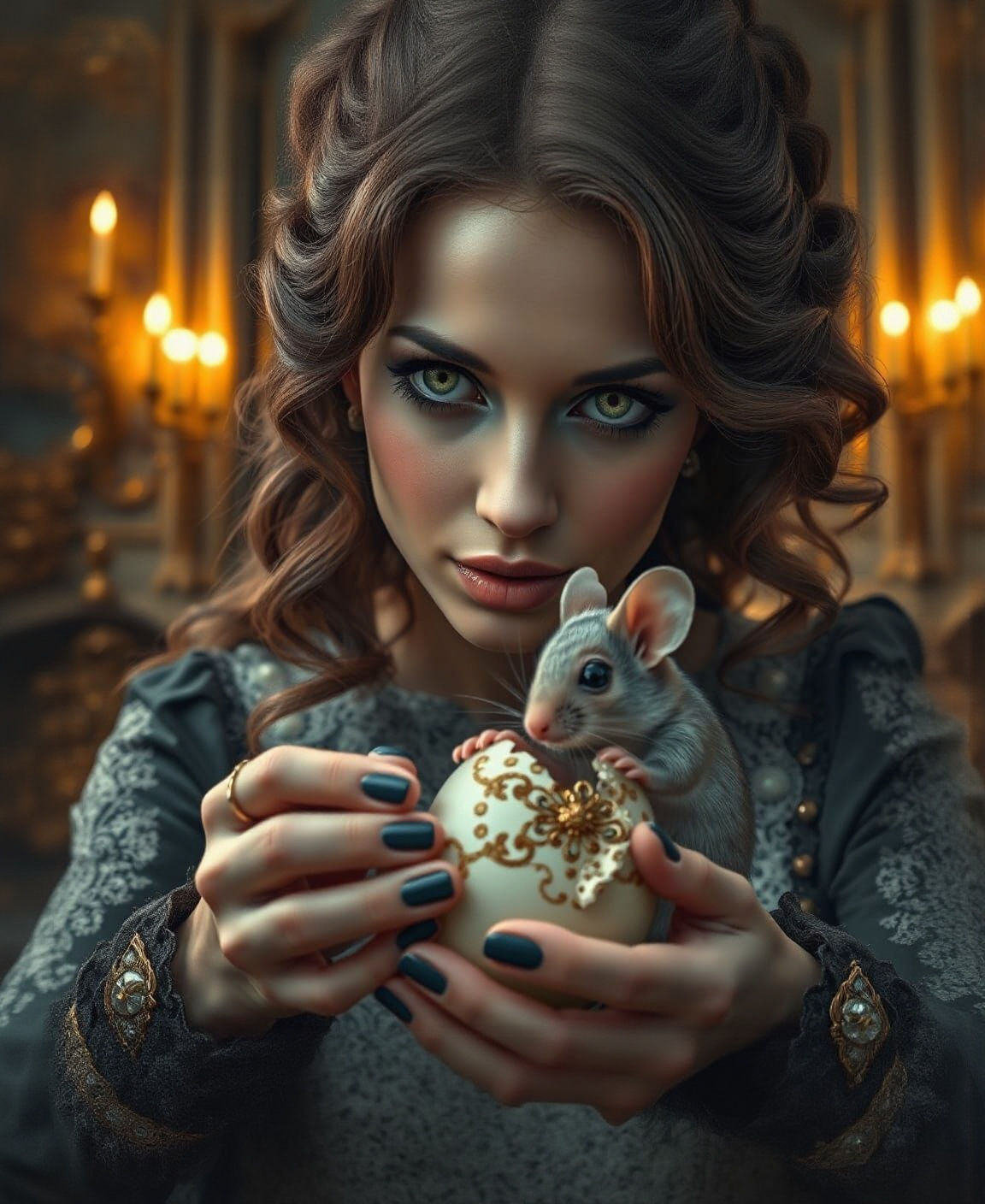 Hyperrealistic Mouse Sculpting Intricate Egg Observed by Wom...