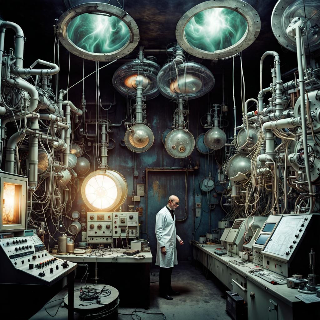 Futuristic Lab Scene with Scientist in Photorealistic Style
