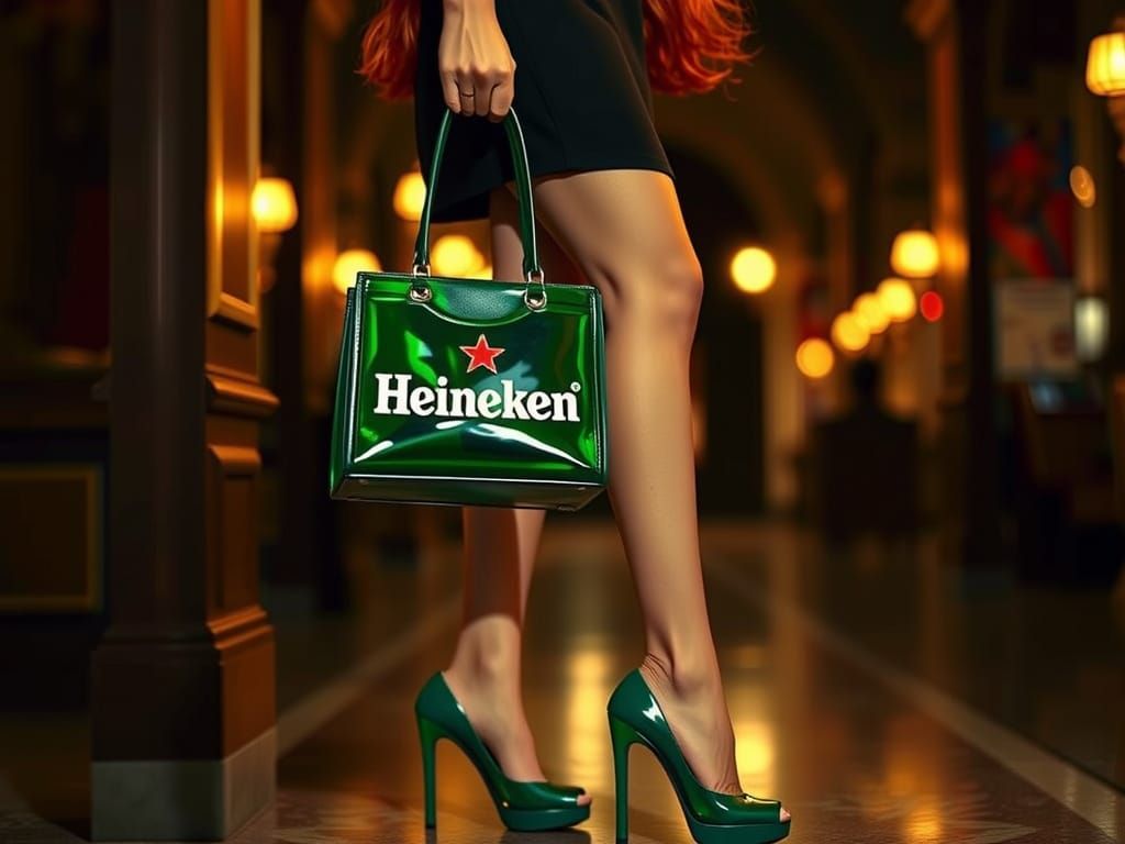 Heineken Ad: Redhead in Green Glass Heels