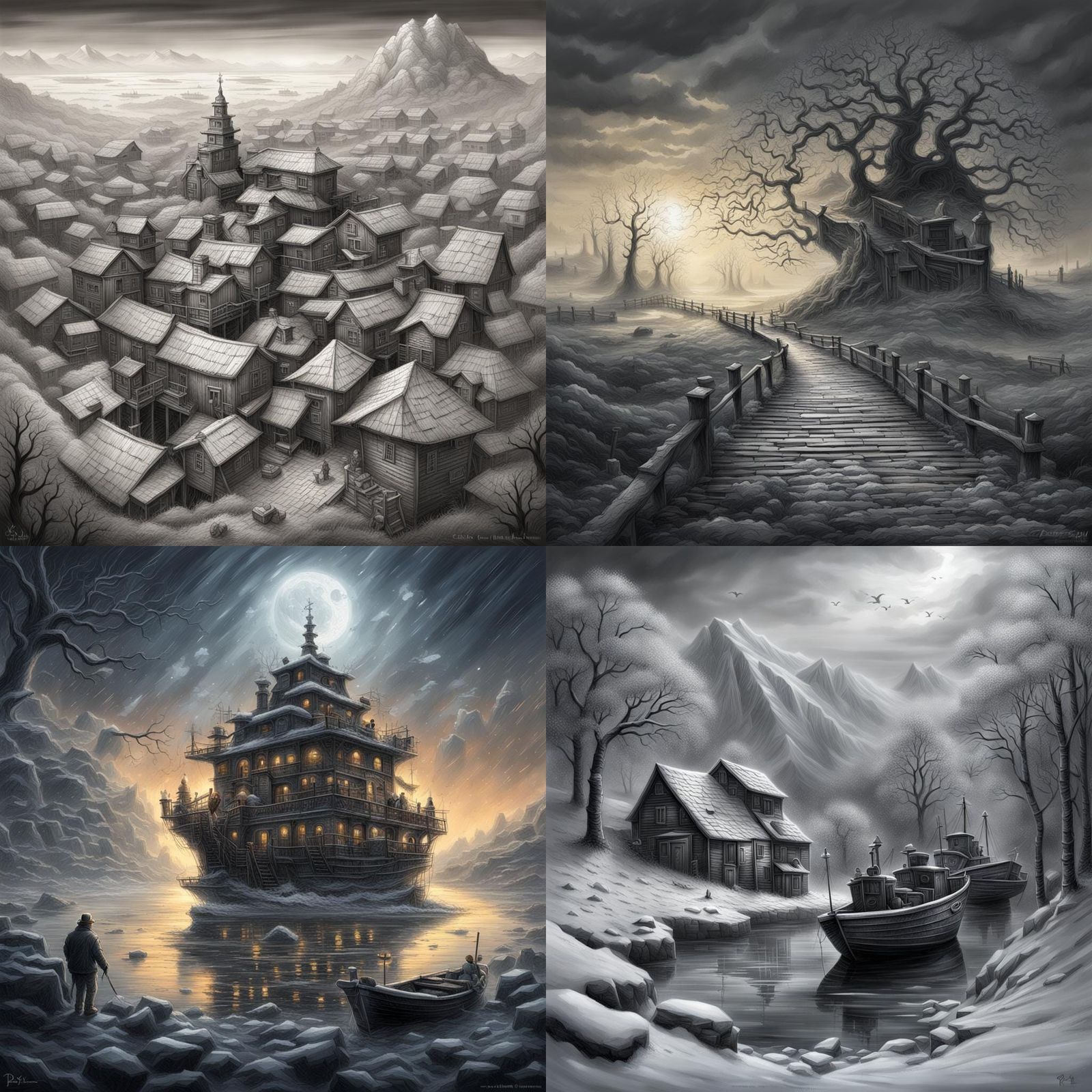 Detailed Fantasy Village Landscape Art
