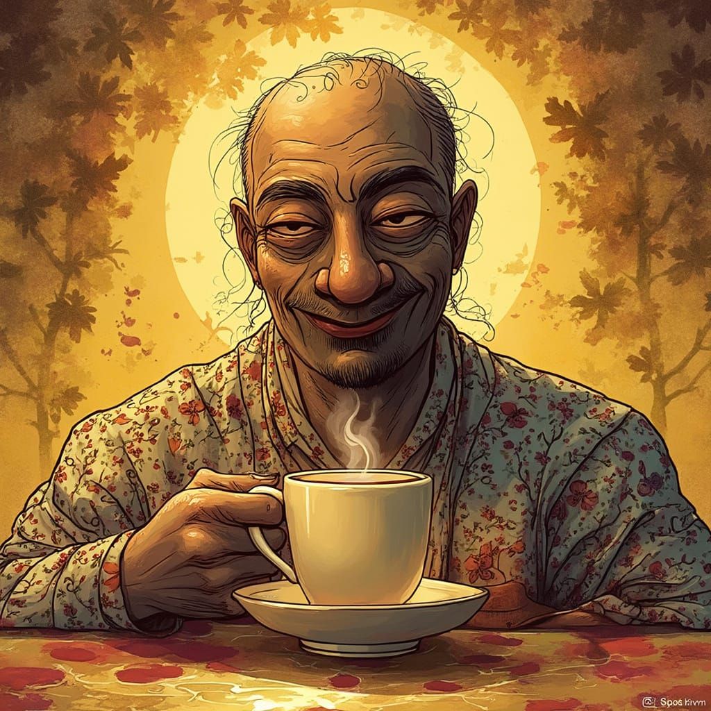 Cozy Tea Time: Whimsical Digital Illustration