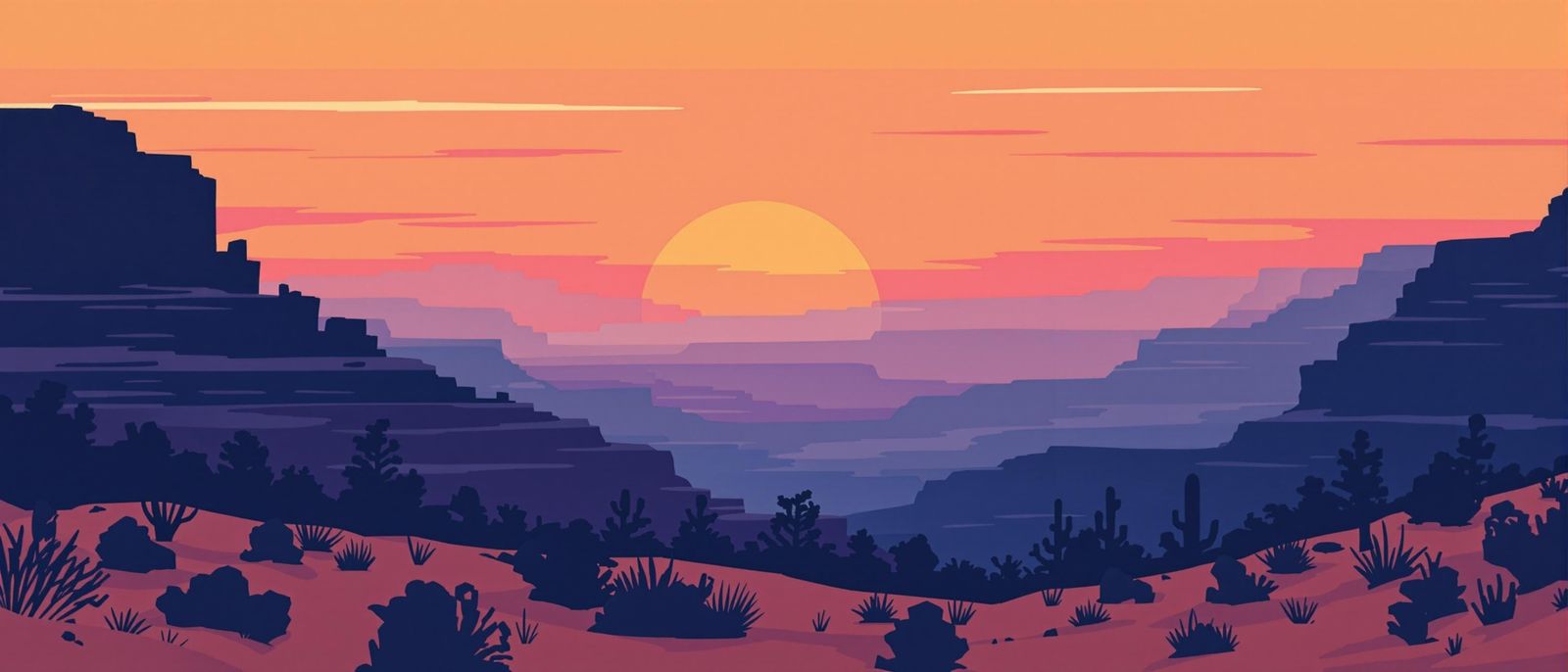 Grand Canyon Landscape with Geometric Silhouettes at Sunset