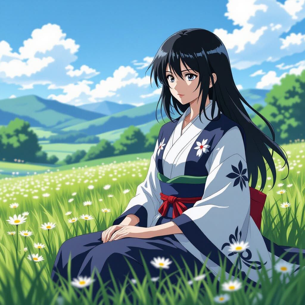 Rukia Kuchiki in Serene Anime Landscape