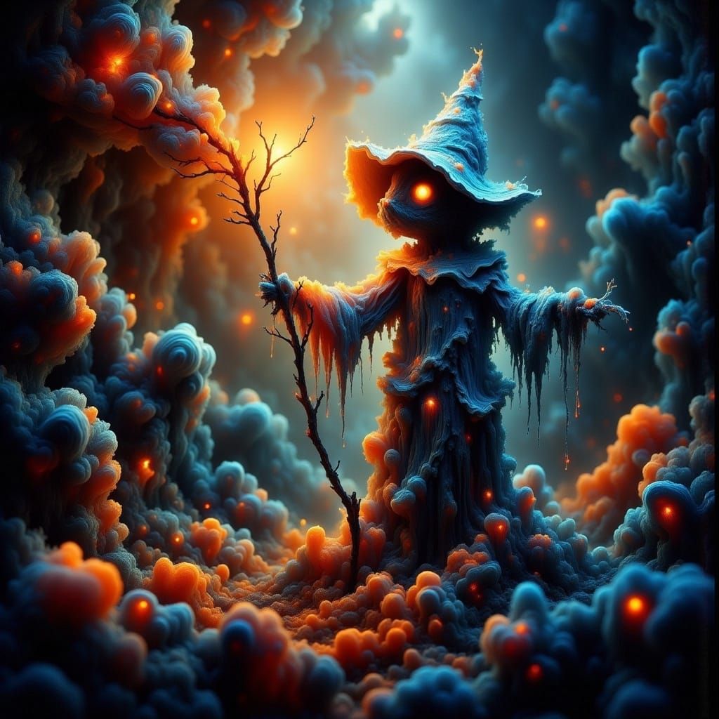 Enchanted Forest Scarecrow with Glowing Eyes