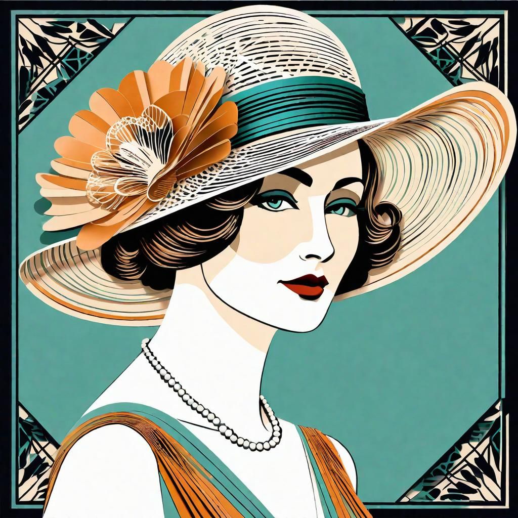 1920s Woman Shopping for Hats in Paper Cut Style