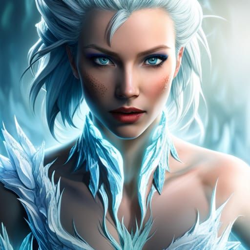 Intricate Ice Elemental Woman Portrait in 8K