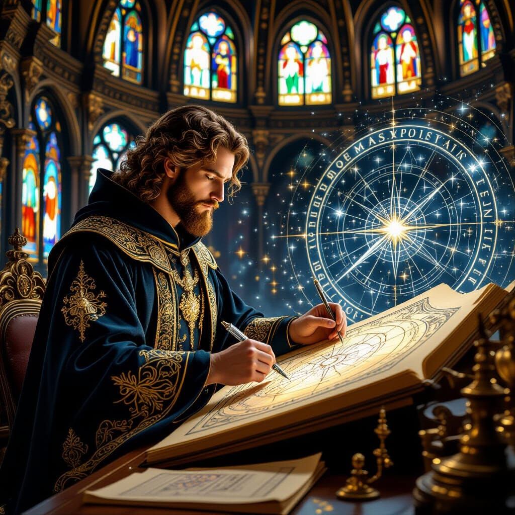 Celestial Cartographer Charts Constellations in Gothic Obser...