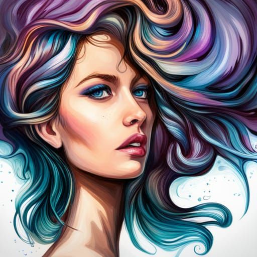 Mermaid with Purple Coral in Graffiti Art Style