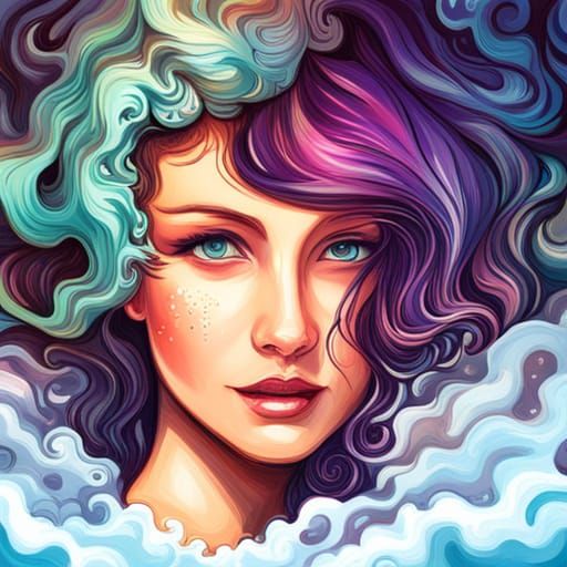 Graffiti Mermaid with Coral Stars in Splash Art Style