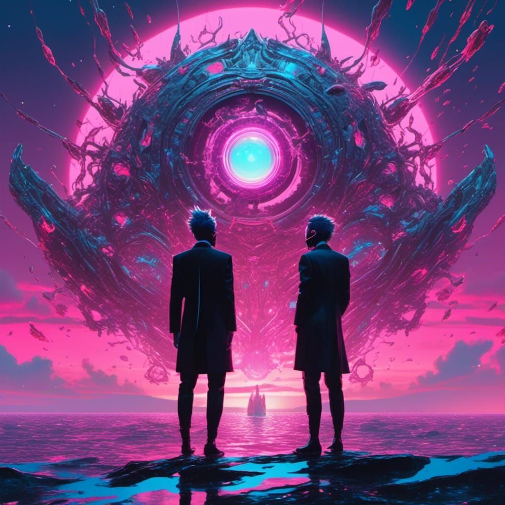 Cybergoth Man with Glowing Eyes by the Ocean