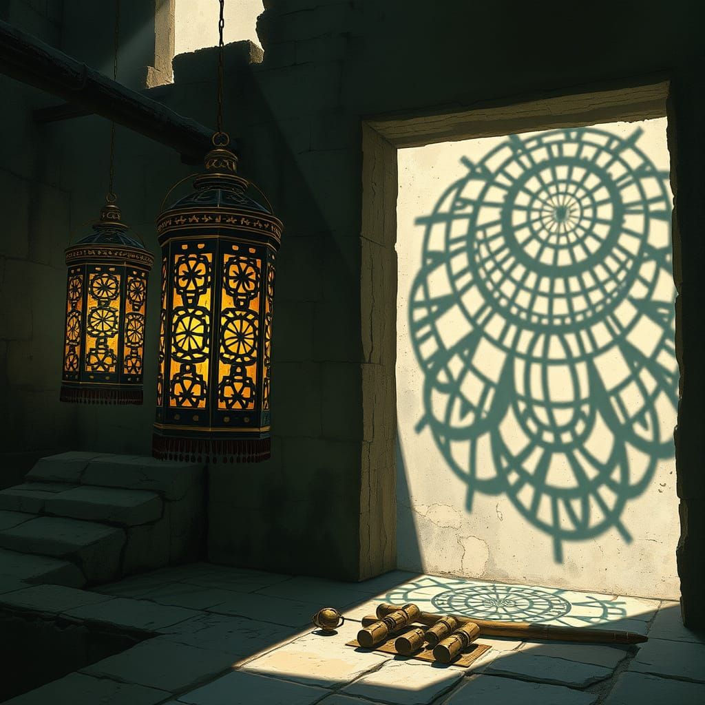 Celestial Lanterns Illuminate Ancient Temple Ruins