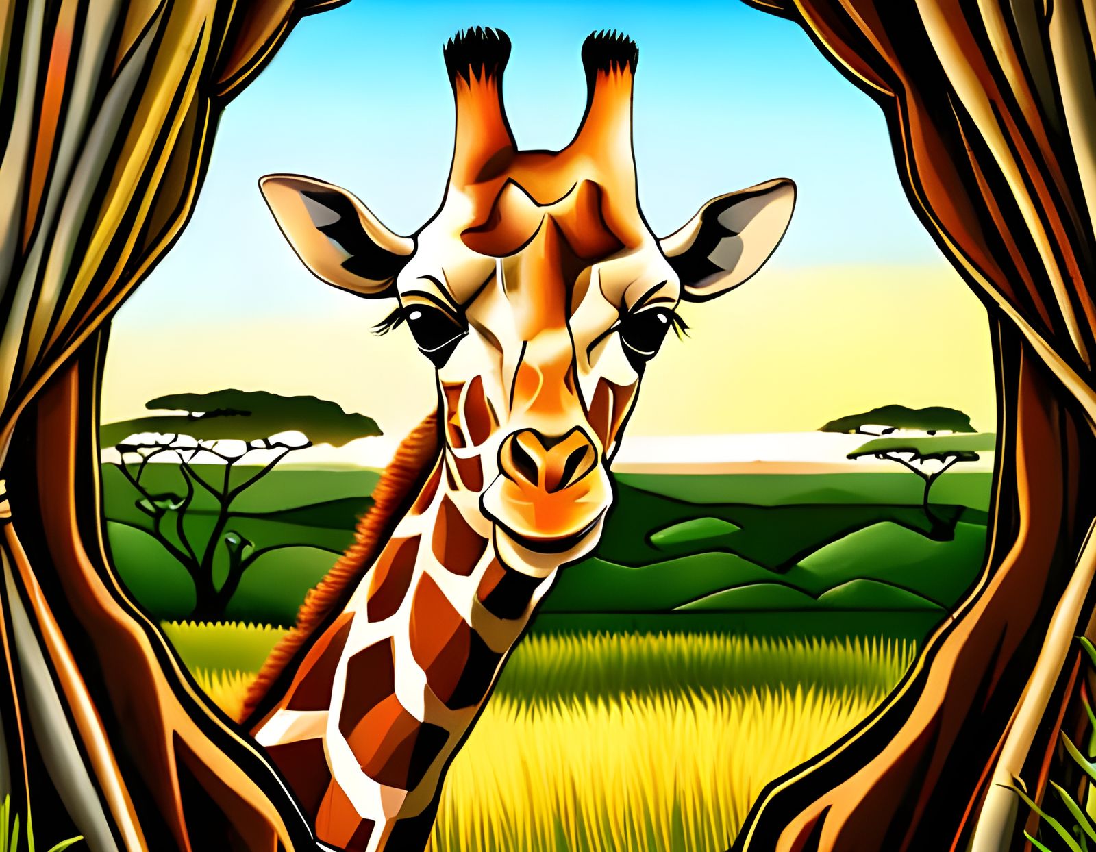 Giraffe Peeks into Safari Tent Window
