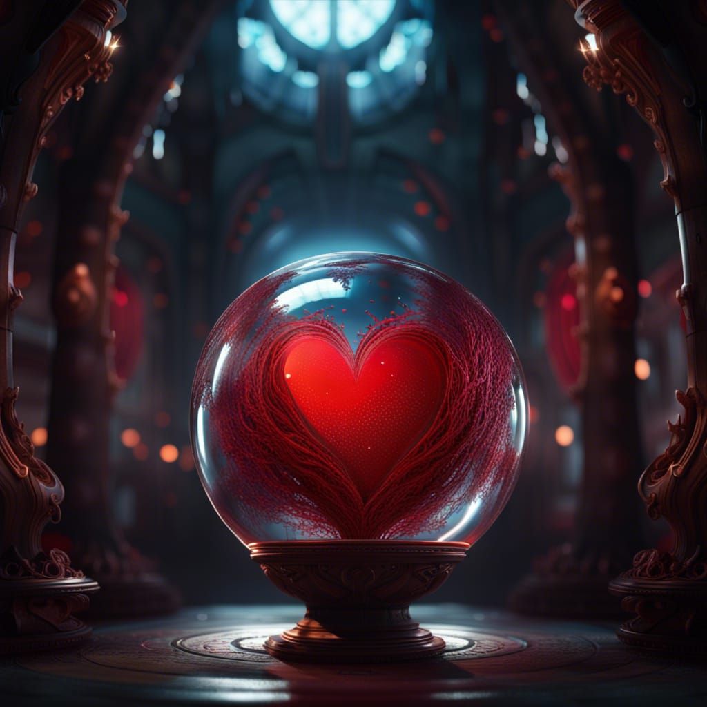 Red Heart Encased in Glass Sphere