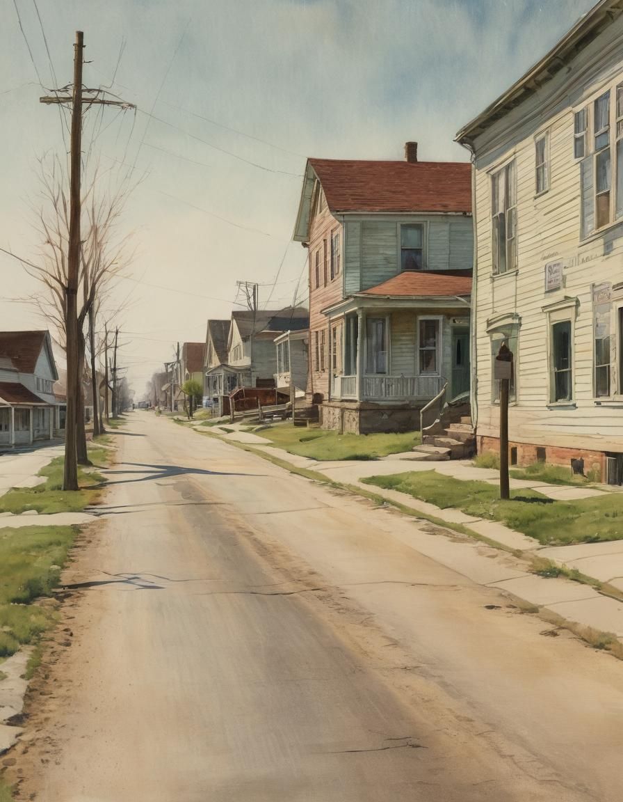 small farming town street, kansas 1880, watercolor style,  like Edward hopper