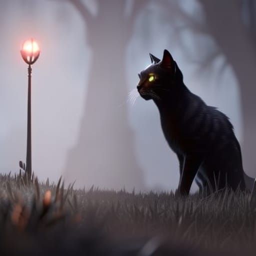 Dystopian Cat in Tim Burton Style, Ominous Lighting