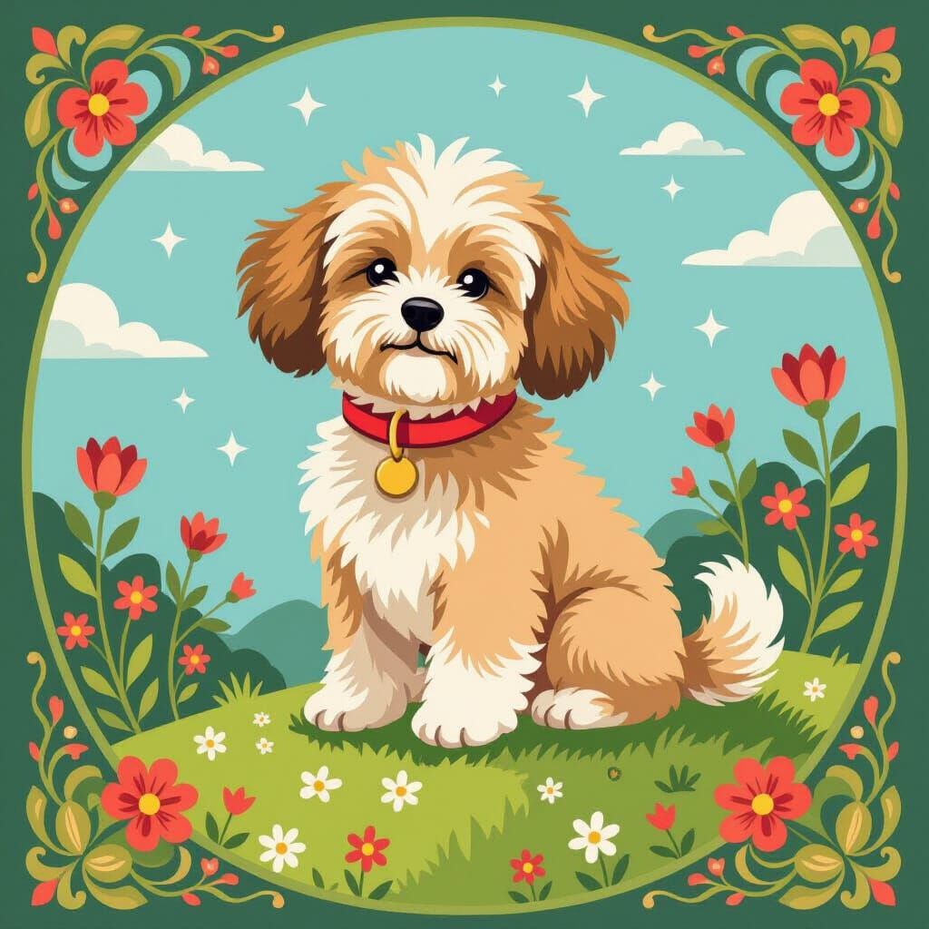 Dog on Green Hill in Beatrix Potter Style