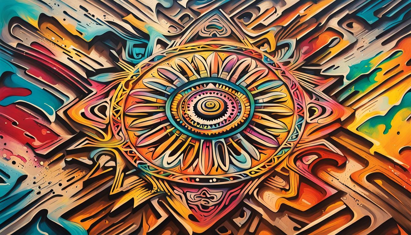 Mandala Inspired by Nazca Lines in Graffiti Art