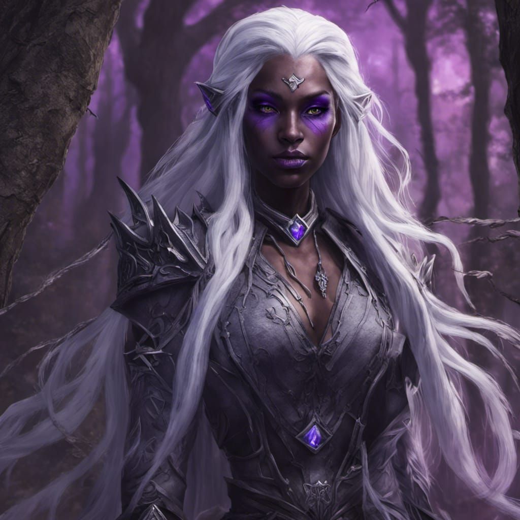 Drow Warlock Portrait in Dark Fantasy Style