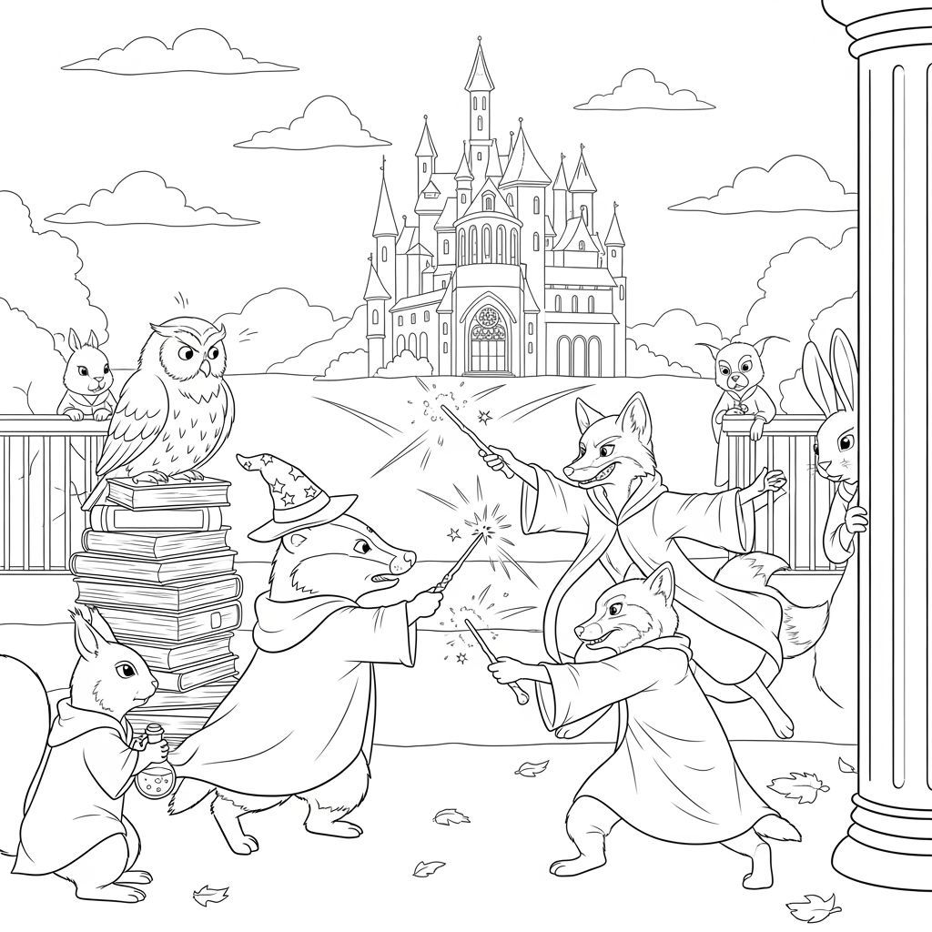 Wizard Animals Duel: Harry Potter Coloring Page