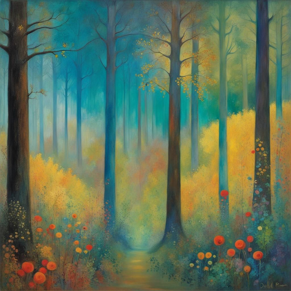 Dreamlike Forest in the Style of Mysterious Pastels