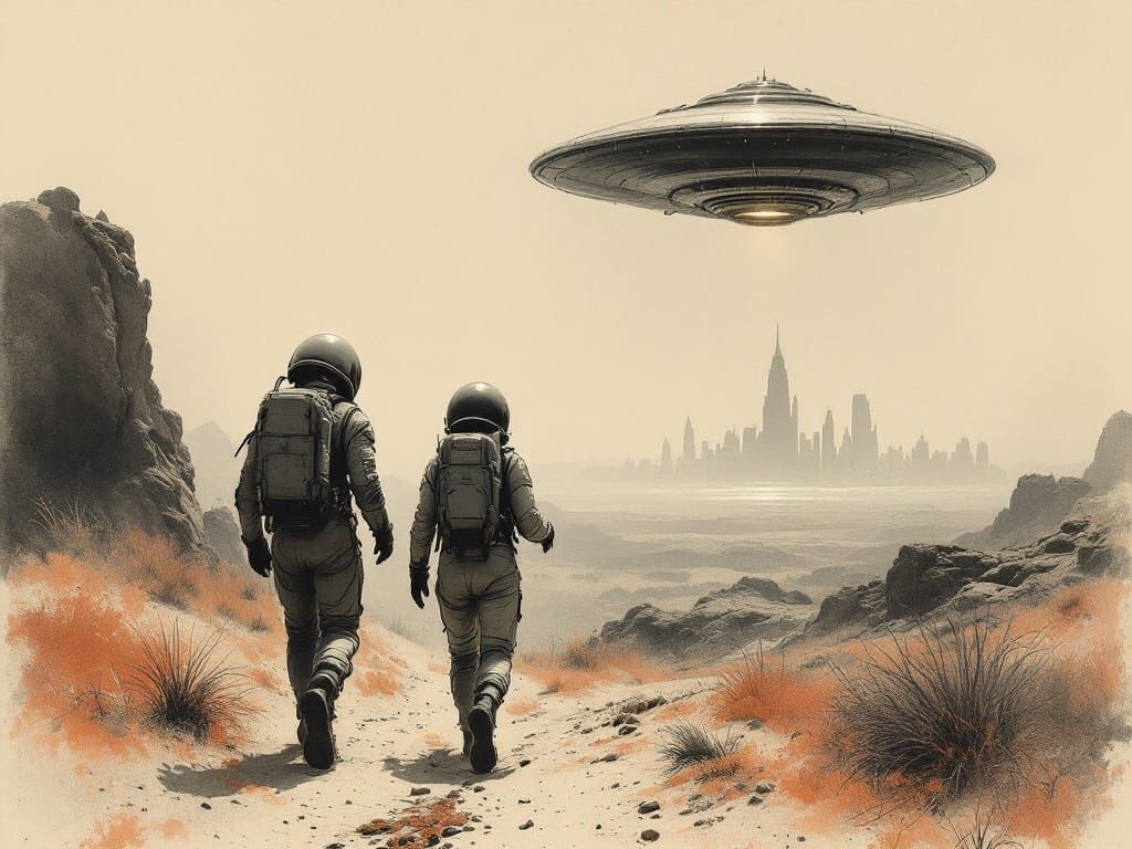 Charcoal Astronauts in a Distant Desert