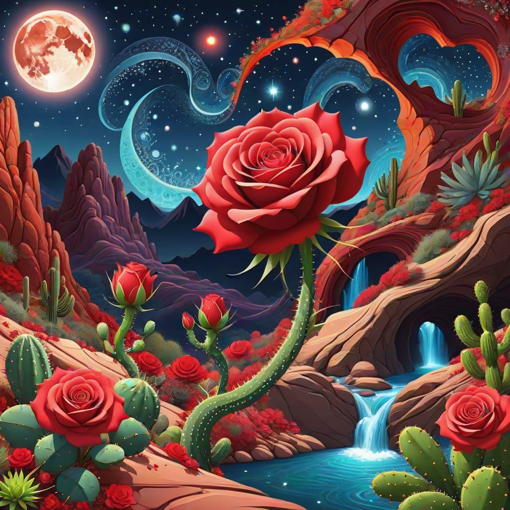 Psychedelic Rose in Desert Canyon