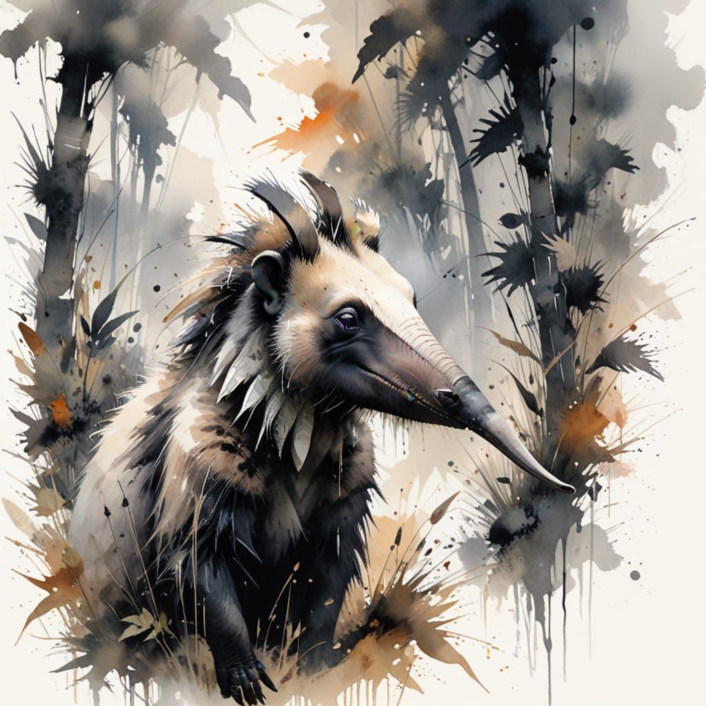 Giant Anteater in Stylized Watercolour Savannah