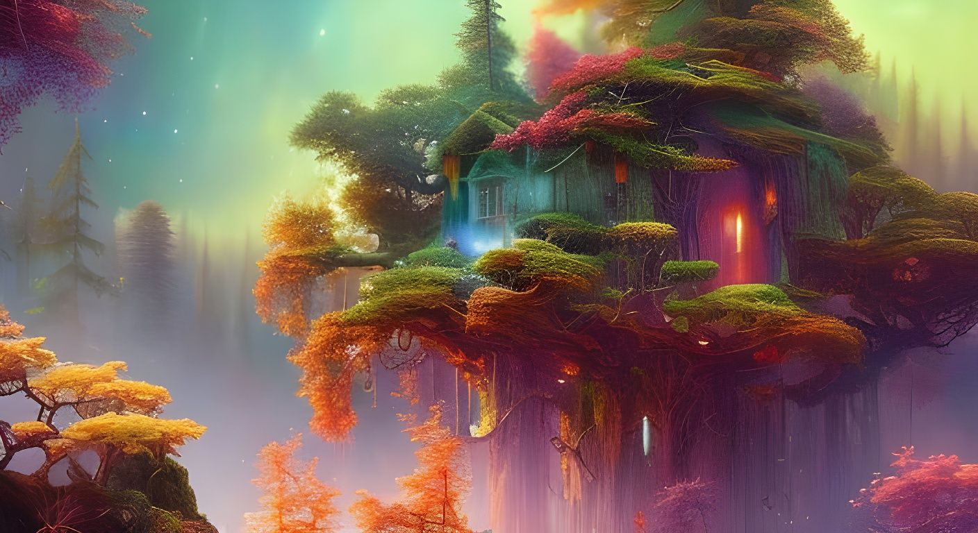 Enchanted Forest Treehouse in Watercolor Art Style
