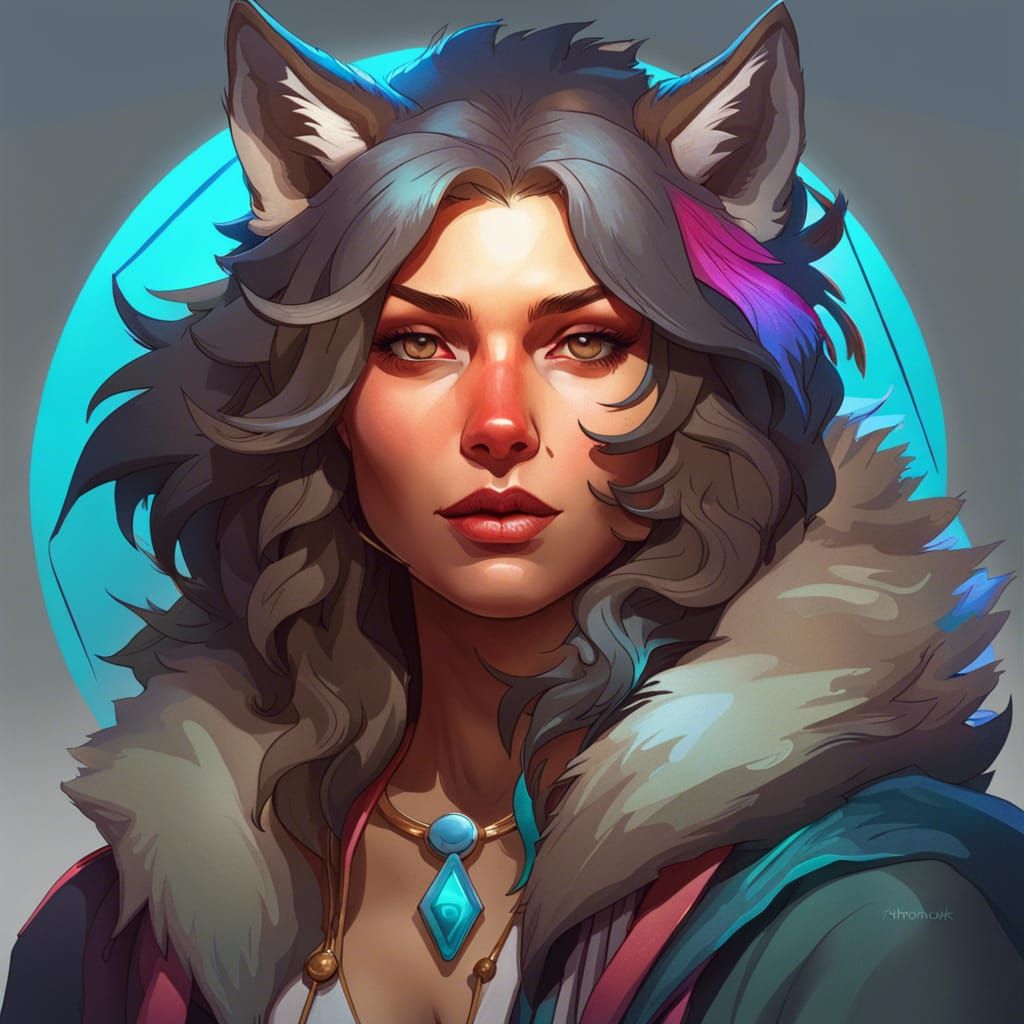 Anthropomorphic Wolf Portrait in Digital Art Style