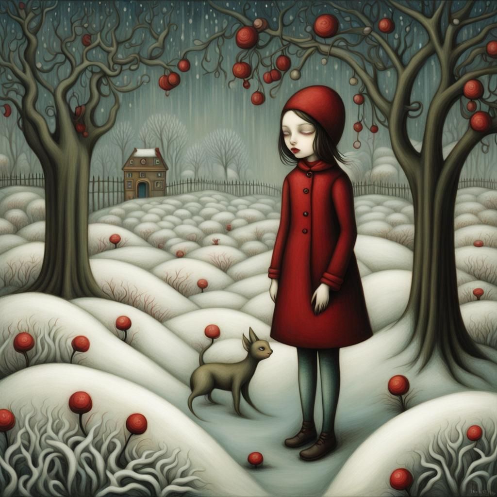 Winter Garden Scene in Illustrative Style