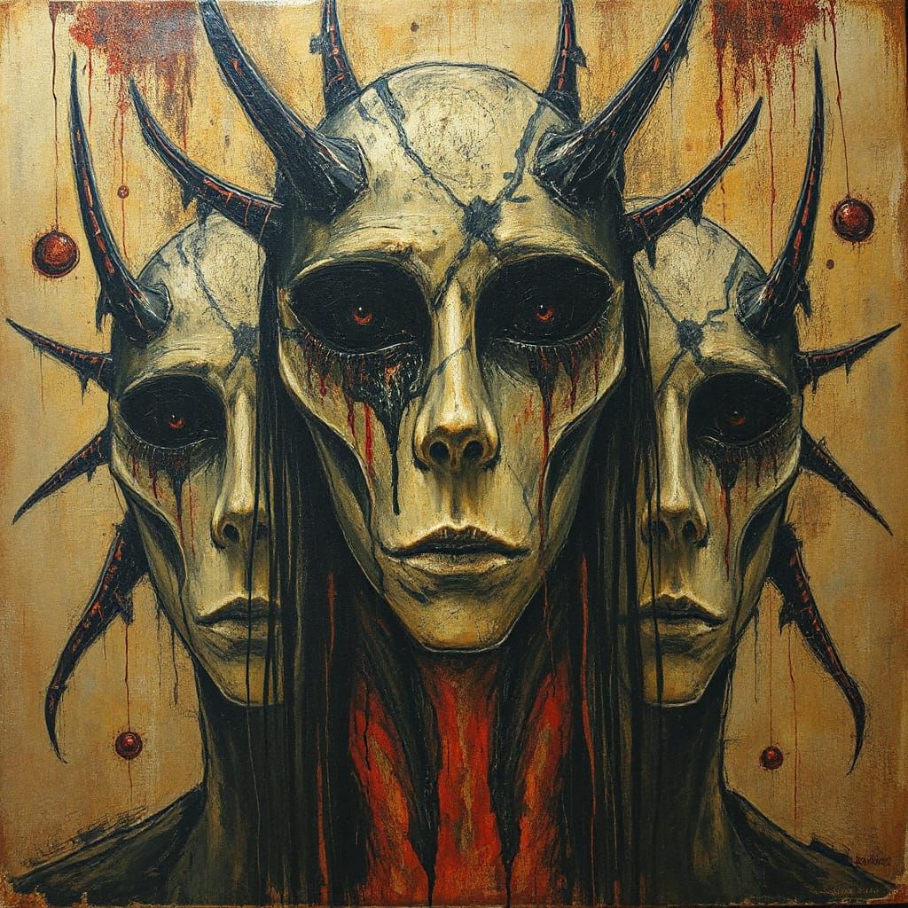 Surreal Expressionist Faces in a Haunting, Abstract Backgrou...