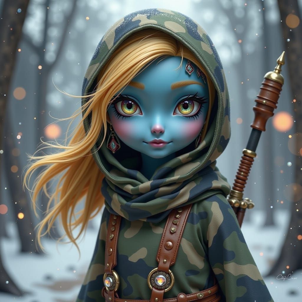 Smurfette in Camo: Photorealistic Digital Art