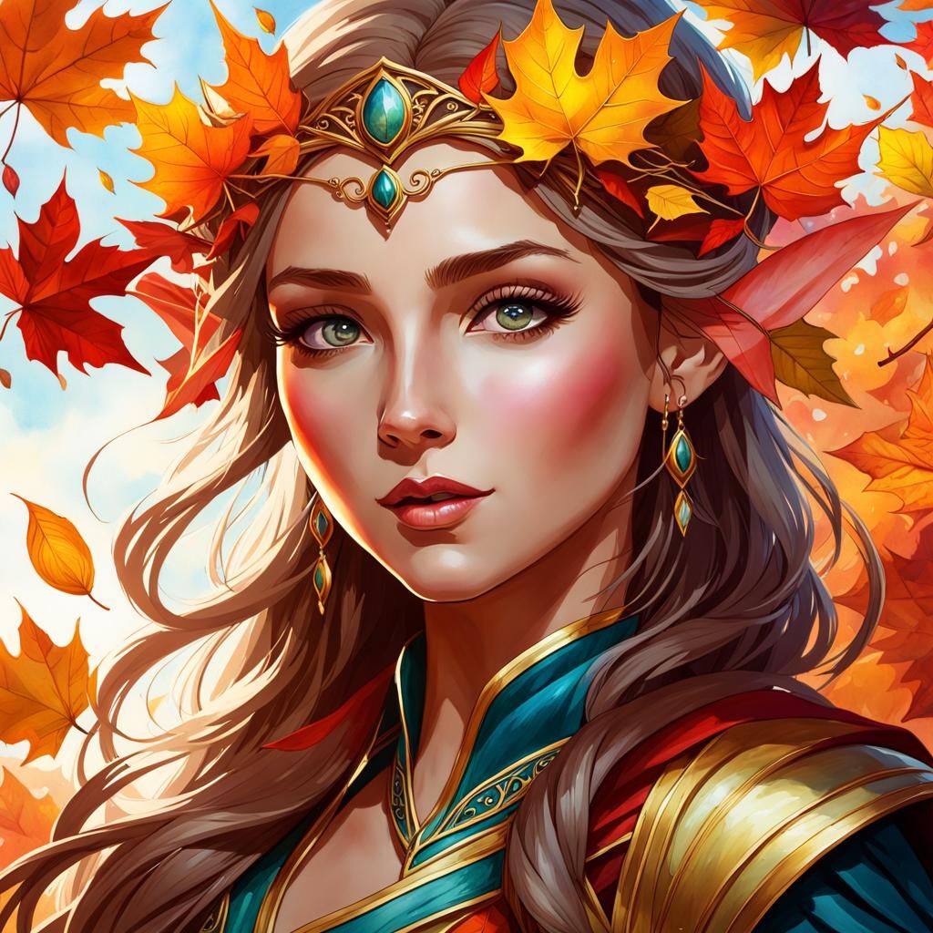 Elven Princess in Autumnal Watercolor Portrait