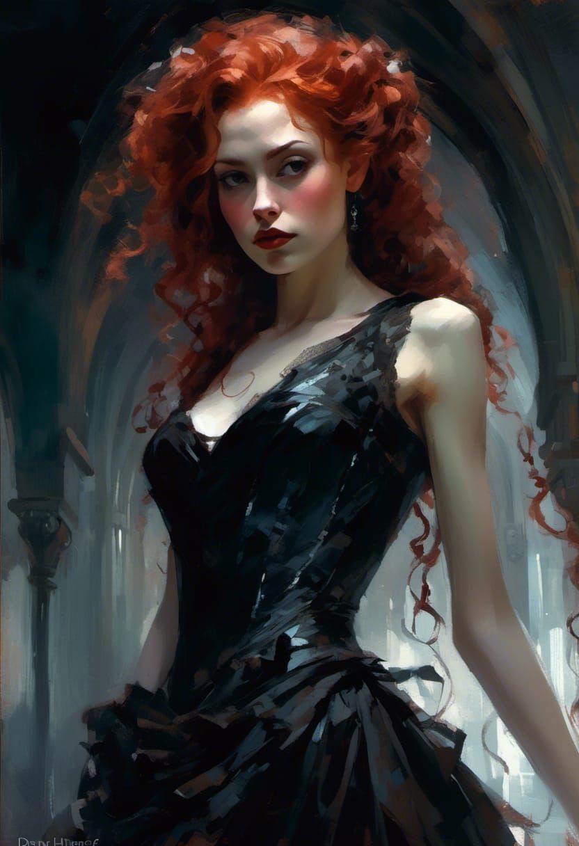 Futuristic Vampiress in LED Gown, Digital Painting